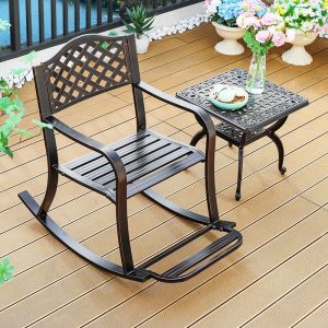 Moderner Outdoor-Seitentisch aus Aluminium in Gunmetal für 2 Personen mit runder/quadratischer Tischplatte und Stauraum - Nur runder Tisch