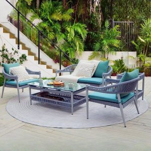 Moderner einfacher Stil wasserdichter hellgrauer Loveseat für 2 mit Kissen, Legierungsrahmen, 1 Stück, 2-Sitzer Sofa