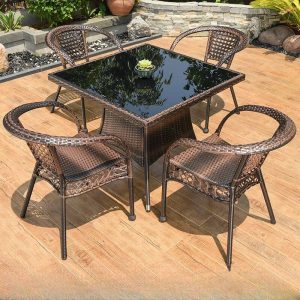 Feuerfester Outdoor-Esstisch aus Legierung mit Tinte Tisch und Stuhl, 5-teilig, moderner Stil, 35.4"L x 35.4"B x 28.7"H, Tisch & 4 Stühle