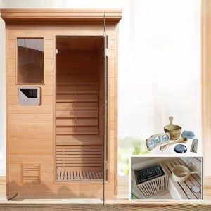 Infrarotsauna für 1 Person mit maximaler Temperatur 90°C, Holzmaterial und Sitzbank - 71"L x 63"B x 79"H