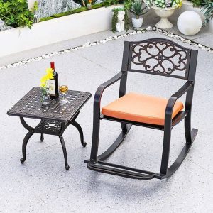 Terrassen-Esstisch mit Metallrahmen, quadratisch schwarz im Art-Deco-Stil, nur Tisch