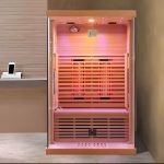 Braune rechteckige Sauna mit einer Tür, LED-Beleuchtung und Bluetooth-Kompatibilität - 47"L x 39"B x 75"H Hemlock