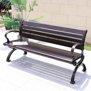 Modische Gartenbank mit Kupfer-Aluminium-Sitzfläche, Kupfer, 59"L x 24"B x 31"H