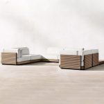 Modisches 6-teiliges Teak Karamell Outdoor-Sofa-Set mit Kreide Synthetikstoff und gepolstertem Rücken, 6-teiliges Set (3 Stühle & 3 Ecksofas)
