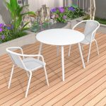 Rostbeständiges Outdoor-Essset mit Kreidetischplatte, Polymer-Verbundsitz, rundem Tisch & Stuhl, 3-teiliges Set, Schreibtisch mit 2 Stühlen