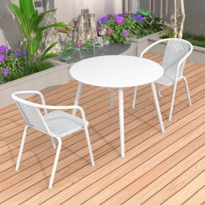 Rostbeständiges Outdoor-Essset mit Kreidetischplatte, Polymer-Verbundsitz, rundem Tisch & Stuhl, 3-teiliges Set, Schreibtisch mit 2 Stühlen