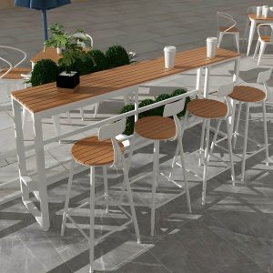 Rechteckiger Holz-Patio-Tisch mit weißem Metallrahmen industriell wasserbeständiger Bartisch - 47.2"L x 15.7"B x 41.3"H Nur Tisch