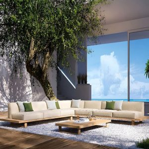 Modisches 1 Stück wasserdichtes Naturholzsofa mit Kissen für 3, horizontal, 3-Sitzer Sofa