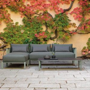Zweisitzer-Sofa für 2 Personen mit grünem Rahmen und Stoffkissen, Loveseat