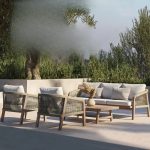 Holzfarbenes Sofa, UV-beständig für 3 Personen mit Kissen, trendiges Style-Kissen inbegriffen, 1 Stück, Aluminium, 3-Sitzer Sofa