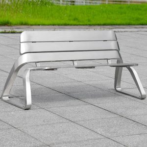 Moderne Outdoor-Bank mit Ingenieurholz, brauner Sitzfläche und Rückenstütze, Silber/Braun, 71"L x 24"B x 30"H