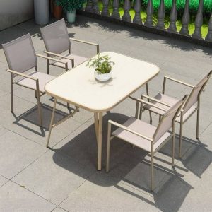 Elfenbein Outdoor-Essgruppe mit wetterbeständigem glasartigem rechteckigem Tisch und Stühlen - 5-teilig, 51"L x 31"B x 28"H, Tisch & 4 Stühle