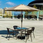 6-teilige Terrassen-Essgruppe mit Schirm, Kaffee, 31.5"L x 31.5"B x 28.3"H, 4, Tisch & Stuhl(e) & Schirm