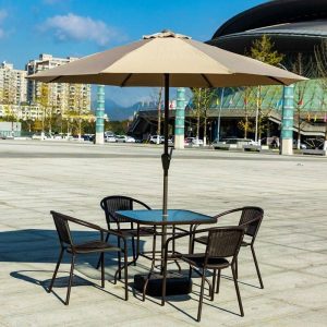 6-teilige Terrassen-Essgruppe mit Schirm, Kaffee, 31.5"L x 31.5"B x 28.3"H, 4, Tisch & Stuhl(e) & Schirm