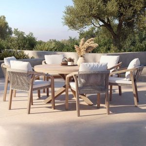 Outdoor-Esstisch mit Metallrahmen in natürlicher Farbe, wetterfest minimalistisch, 59,1"L x 59,1"B x 29,5"H, Tisch