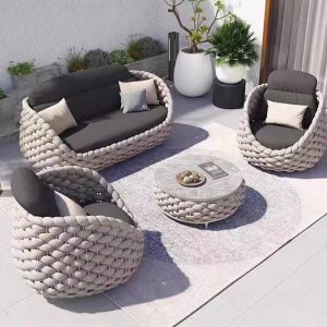 Trendiges Creme-Alloy-Sofa für 1 Person mit Kissen, UV-beständiger Sitzfläche, 1-Sitzer Sofa