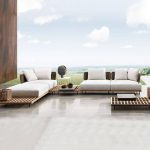 Lebendige orangefarbene Leinenstoff Outdoor-Sofagruppe mit 3 Tischen, 9-teiliges Set, 9-teiliges Set (4 Stühle & 2 Ecksofas & 3 Couchtische)
