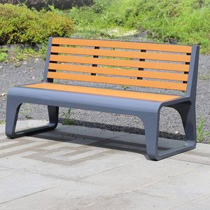 Moderne Metall-Terassenbank mit natürlicher Sitz- und Rückenfarbe, Naturbelassen, 59''L x24"B x 31,5"H