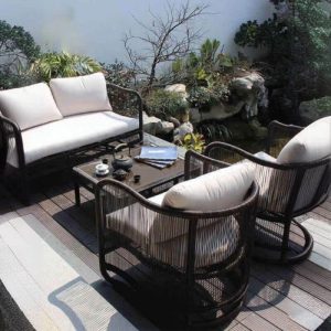 Casual Sofa für 3, Schwarz, Abnehmbarer Kissenbezug, Schaumstoffgefüllt, Kissen, UV-beständig, 3-Sitzer Sofa