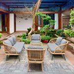 Durchscheinende Polstergarnitur für die Terrasse mit Leinenbezug und Glastischplatte, graues 4-teiliges Loveseat UV-beständig, weiß, 4-teiliges Set (2 Stühle & 1 Loveseat & 1 Couchtisch)