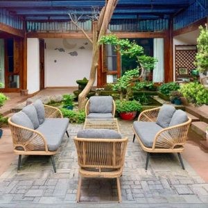 Durchscheinende Polstergarnitur für die Terrasse mit Leinenbezug und Glastischplatte, graues 4-teiliges Loveseat UV-beständig, weiß, 4-teiliges Set (2 Stühle & 1 Loveseat & 1 Couchtisch)