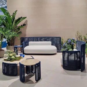 Casual Loveseat für 2 Personen, 1 Stück, schwarzes Metallgestell, UV-beständig mit Kissen, 2-Sitzer Sofa