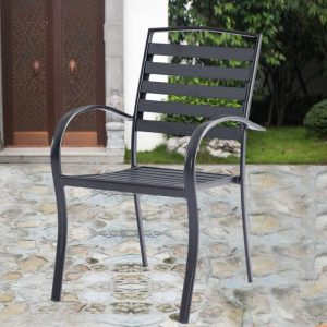 Moderner Stahl-Patio-Armstuhl mit rostbeständigem Mitternachtsschwarz-Rahmen - 1 Stuhl, 24"L x 21"B x 35"H