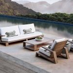 Moderner Outdoor-Couchtisch in Sepia mit Teak Tischplatte, 1 Tisch, UV-beständig, 1 Stück, Couchtisch
