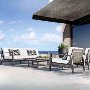 Metallrahmen Sofa für 1, Casual Stil mit 1 Teil, abnehmbarer Kissenbezug, Schaumstofffüllung, UV-beständig, Silbergrau, 1-Sitzer Sofa