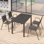 Rostbeständiges modernes Outdoor-Essset mit Holztischplatte, Tinte Tisch & Stuhl, 5-teilig, 47,2"L x 31,5"B x 29,5"H, Tisch & 4 Stühle