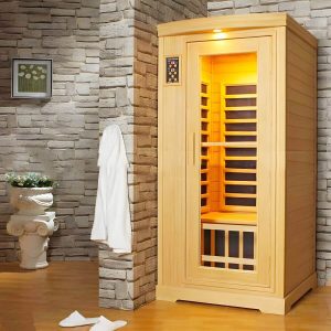 1 Sitz Hemlock FAR Infrarot-Sauna mit LED-Beleuchtung, Bluetooth und einstellbarer Temperatur - Braun 71"L x 47"B x 75"H