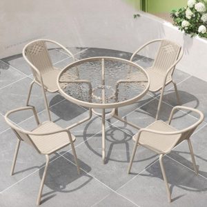 Rostbeständiges Outdoor-Essset, Klar Vitreous Rund 5-teilig mit Stuhl und Tisch, Klar, Tisch & 4 Stühle