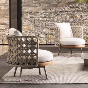 Simplistisches 1-teiliges Teakbraunes UV-beständiges Sofa mit Kissen für Sitze 1, 1-Sitzer Sofa