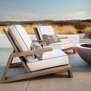 Einfaches wasserdichtes Teakholz-Sofa, Karamellrahmen, für 1 Person, inklusive Kissen, Einzelstück, 1-Sitzer Sofa