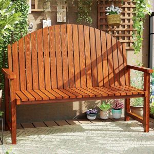 Moderne Gartenbank mit gerader Armlehne, Rücken, Sepiafarbene Holz-Sitzfläche, 48"L x 25"B x 35"H