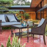 Zeitgenössisches braunes Metall-Sofa für 3 Personen mit Kissen und Polster, UV-beständig, 3-Sitzer Sofa