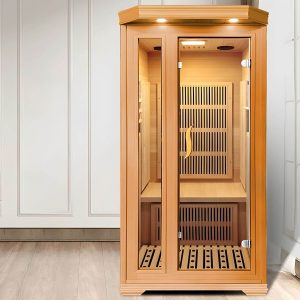 Rechteckige Holz-Infrarotsauna mit LED-Beleuchtung und Bluetooth - 48"L x 40"B x 75"H