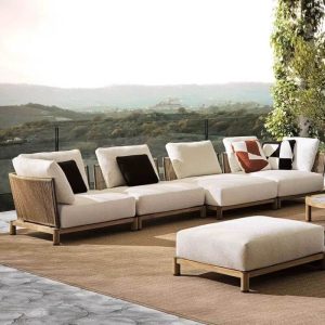 Holzfarbe Teak Sofa, UV-beständig mit Kissen für 1, trendiger Stil, Kissen inbegriffen, Mittelposition Sessel