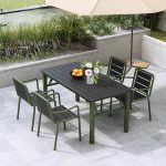 Graue tragbare Patio-Esstisch mit Stahlrahmen, UV-beständig, rechteckige Form, Art-Deco-Stil, 47,2"L x 27,6"B x 29,5"H, grün, nur Tisch