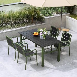 Graue tragbare Patio-Esstisch mit Stahlrahmen, UV-beständig, rechteckige Form, Art-Deco-Stil, 47,2"L x 27,6"B x 29,5"H, grün, nur Tisch