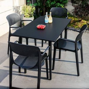 Rostbeständiges modernes Outdoor-Essset mit Polymer-Sitzfläche, Tintentisch & -stuhl, 5-teilig, 47.2"L x 27.6"B x 28.7"H, Tisch & 4 Stühle