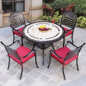 Retro kratzfester runder Mitternachts-Schwarz Metall Outdoor-Esstisch, ohne Stühle, 59,1"L x 59,1"B x 28,7"H