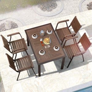 Outdoor-Esstischset mit Legierungsrahmen, wetterbeständigem Kakaotisch, 5-teilig mit Stuhl, moderner Stil, 31,5"L x 31,5"B x 29,1"H, Tisch & 4 Stühle