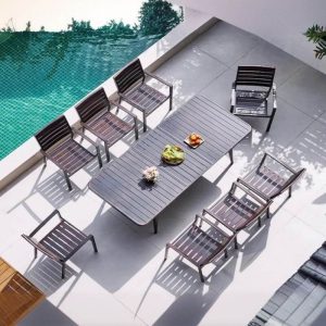 Wetterfeste Kakaolegierungs-Außengarnitur, Rechteck 5-teilig mit Stuhl und Tisch, 59,1"L x 35,4"B x 29,5"H, Tisch & 4 Stühle