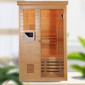Indoor/Outdoor Holz-Rechteck-Sauna mit LED-Beleuchtung und Bluetooth - Massivholz mit Glas 71"L x 59"B x 79"H