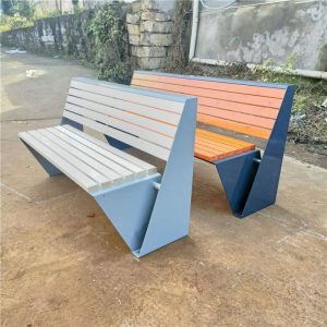 Moderne braune Outdoorbank mit Rückenlehne aus Legierung, Schwarz-Braun, 59''L x24"B x 31,5"H