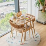Polstergarnitur für den Außenbereich, rostbeständig, Holzmaserung, Holzfarbe, Schreibtisch mit 2 Stühlen