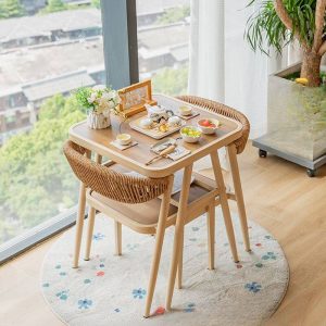 Polstergarnitur für den Außenbereich, rostbeständig, Holzmaserung, Holzfarbe, Schreibtisch mit 2 Stühlen