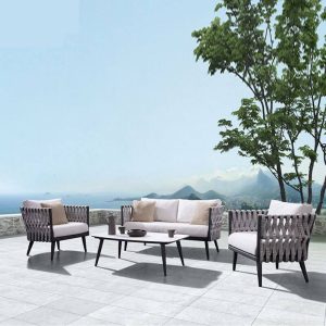 Einzelsitz-Sofasessel mit weißem Stoffbezug, Metallrahmen in Tinte, gelbem Kissen, gepolsterter Rückenlehne - 1-Sitzer Sofa