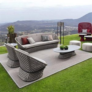 Simplistisches Metallsofa für 3 Personen mit 1 Teil wasserbeständigem Rahmen, grauem Rahmen und Kissen, 3-Sitzer Sofa